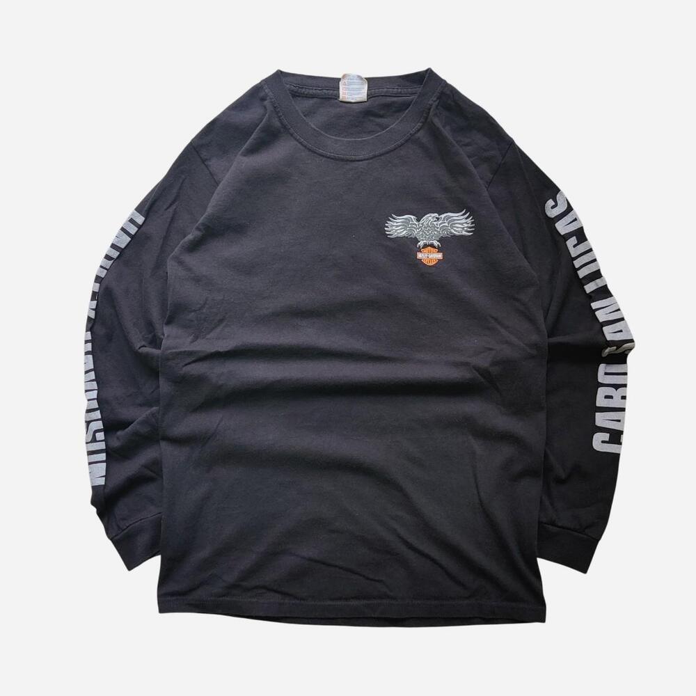 Harley Davidson black long sleeve shirt with details on front, back and sleeves